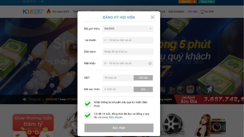 Điền các dữ liệu vào form đăng ký theo yêu cầu 